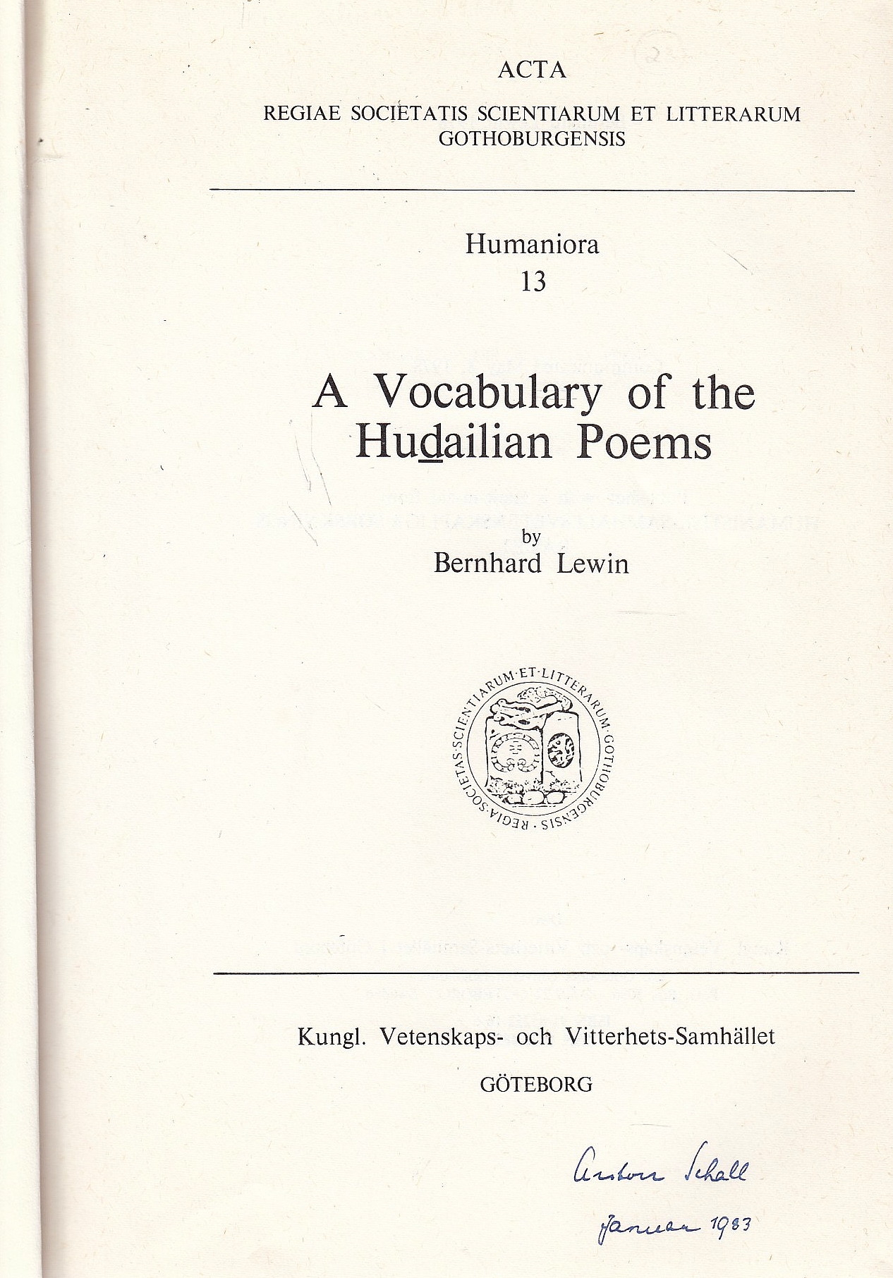 A Vocabulary of the Hudailian Poems.