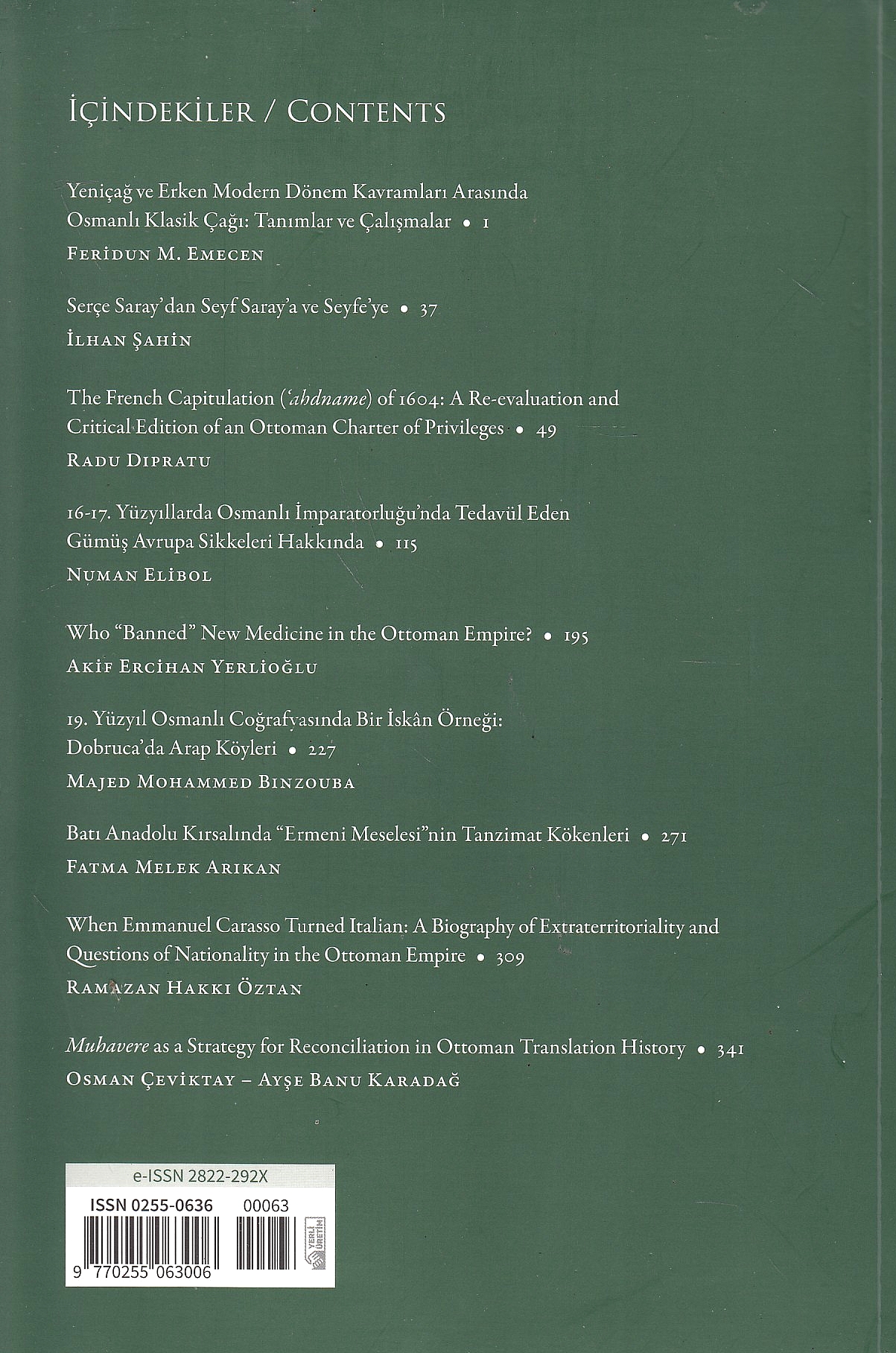 Osmanlı Araştırmaları/ The Journal of Ottoman Studies, sayı/issue 63 - 2024.